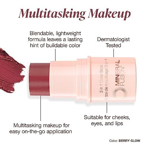 Mineral Fusion 3-in-1 Color Stick, Berry Glow, 0.18 Ounce - Picture 3 of 9