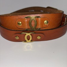 Women  s Brown Leather Belt with Brass Detail