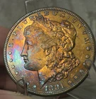 1881-S MORGAN DOLLAR SUPERB GEM BU PROOF LIKE MONSTER RAINBOW TONER #2800