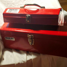 Stack-on 3pc Red Metal Tool Boxes 19in R-519 15in R-515 Lockable W Tray. Used Stack-on 3pc Red Metal Tool Boxes 19in R-519 15in R-515 Lockable W Tray. Used