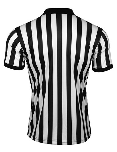 Mens Official Black & White Stripe Referee Shirt Zipper Collared Short Sleeve... - Picture 7 of 7