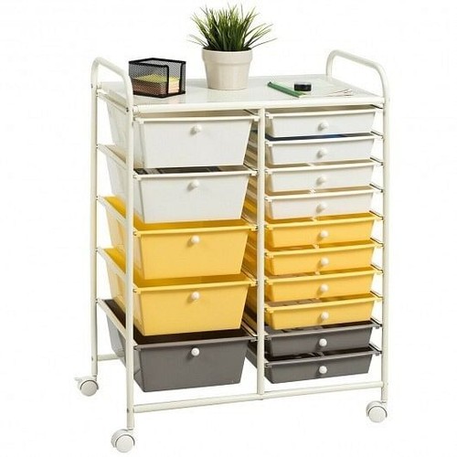 15-Drawer Storage Rolling Organizer Cart-Yellow - Color: Yellow - Picture 4 of 5