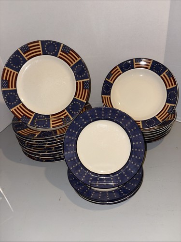 23 Piece Set Of Coventry Stoneware Liberty 12 Dinner Plates 7 Soup Bowl 4 Salad - Picture 15 of 20