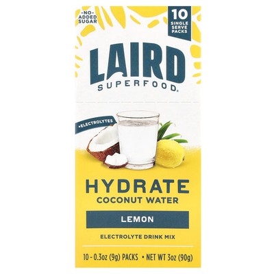 Hydrate Coconut Water, Electrolyte Drink Mix, Lemon, 10 Packs, 0.3 oz (9 g) Each