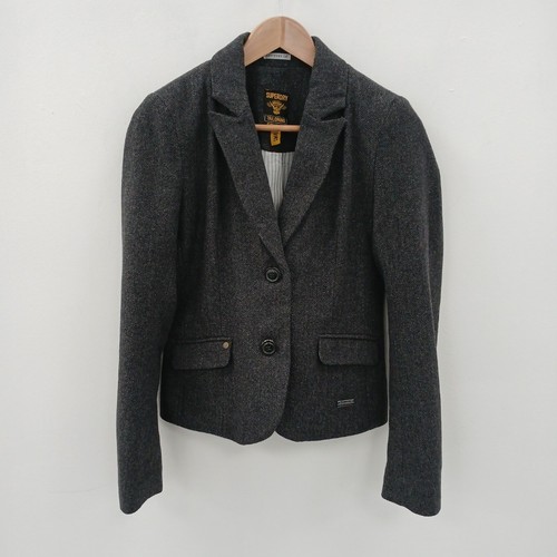 Superdry Tailored Jacket Size S Dark Grey Wool Blend Smart RMF02-EH