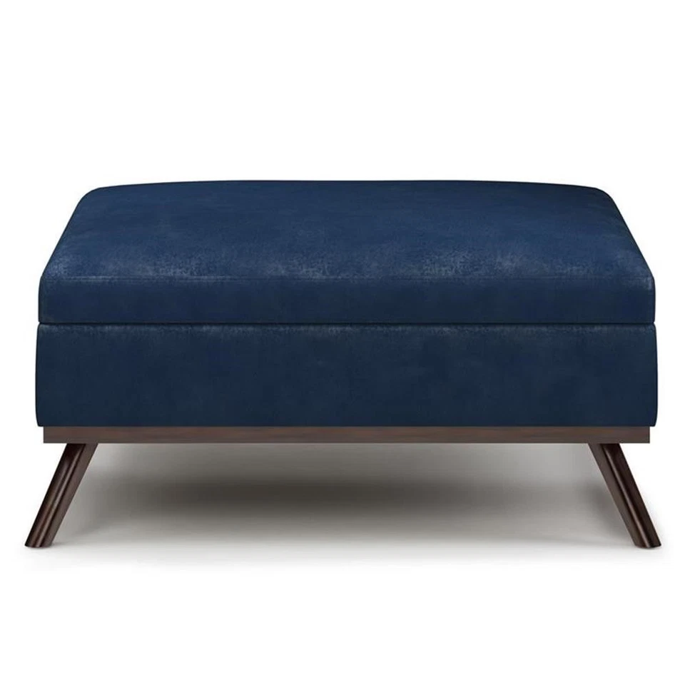 Pemberly Row Mid-Century 36" Faux Leather Ottoman in Distressed Blue - Изображение 3 из 4