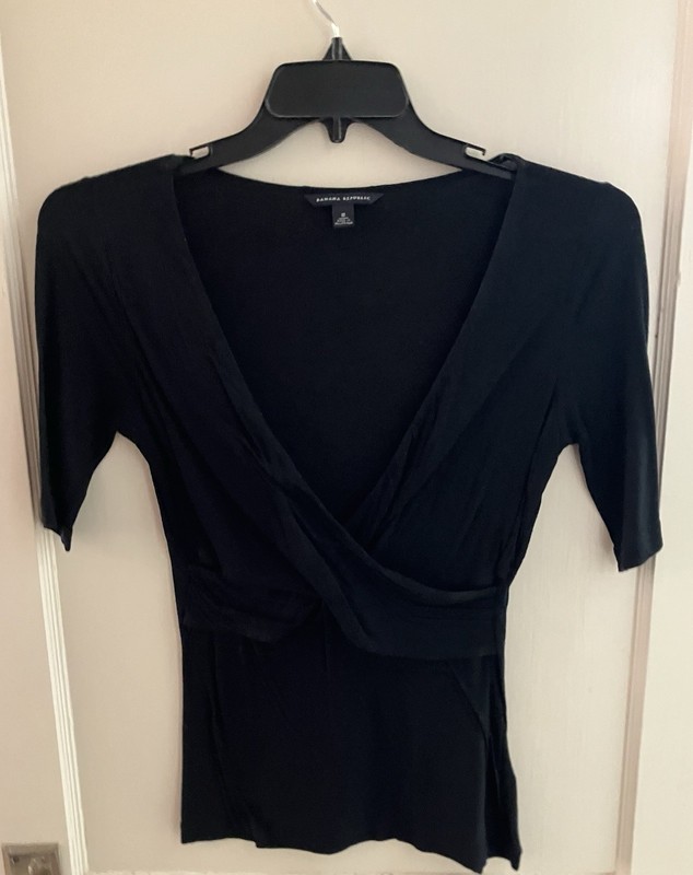 Banana Republic Womens Black Short Sleeve V-Neck Wrap Self Stretch Blouse Medium