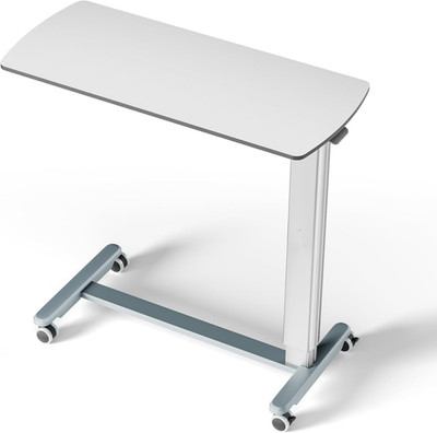 Adjustable Overbed Table on Wheels, C-Shaped Design, Light Greige Finish