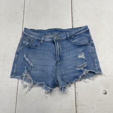 SHEIN Denim Shorts Womens Large Blue Distressed Cutoff Frayed Hem Casual