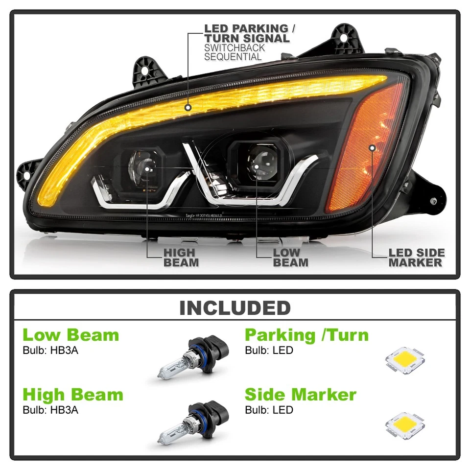 Faros proyectores secuenciales LED negros Switchback Kenworth T660 2008-2017 Foto 4 de 4