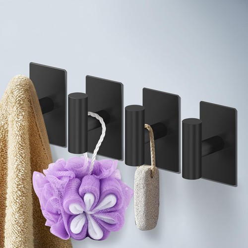 2 Packs Black Adhesive Hooks, Heavy Duty Wall, Stainless Steel, Stick on, Towel - Picture 5 of 7
