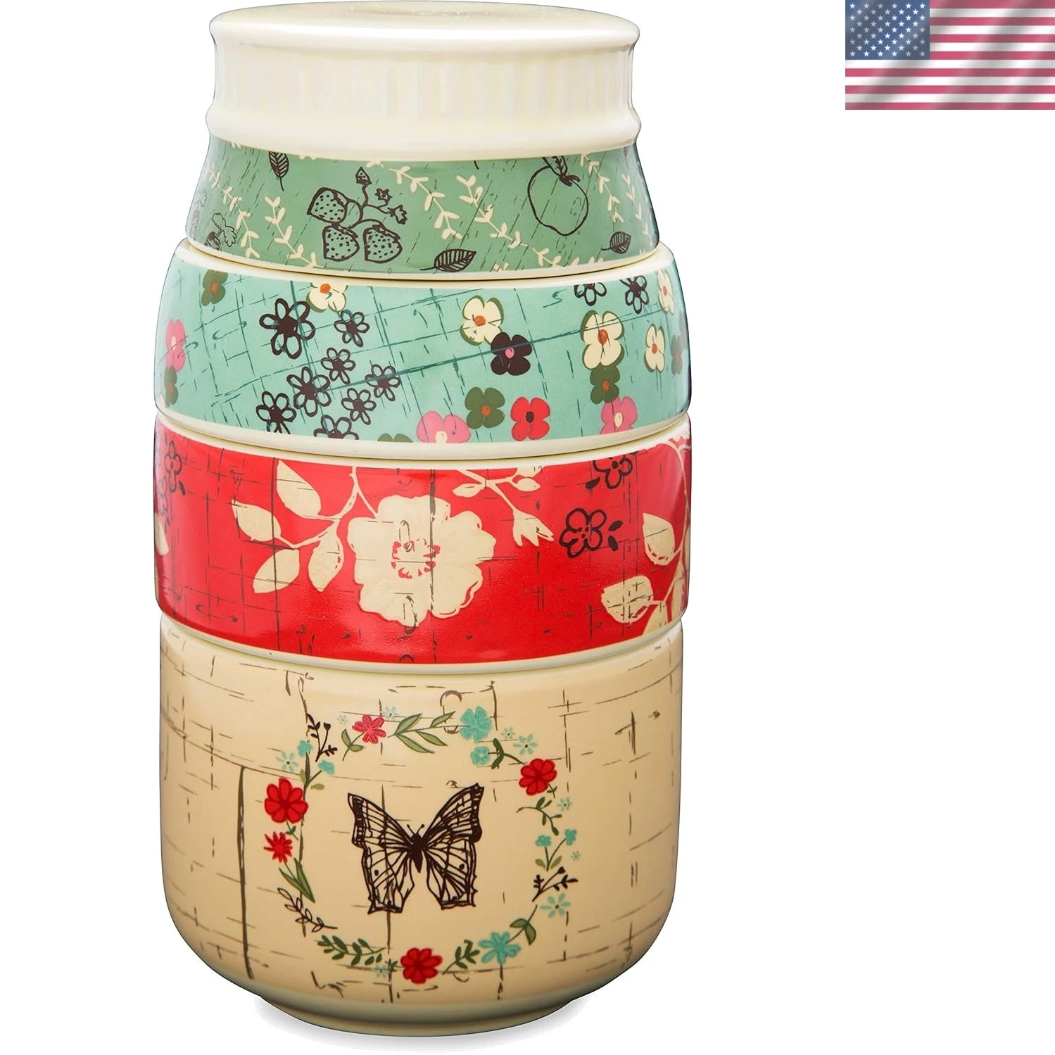 Four-Piece Floral Measuring Cup Set - Dishwasher Safe & Stylish Kitchenware