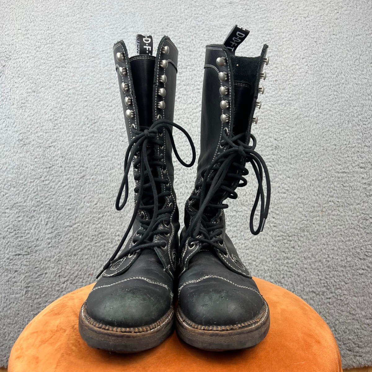 John Fluevog Black Leather Tall Lace Up Combat Boots Mens  display picture 2