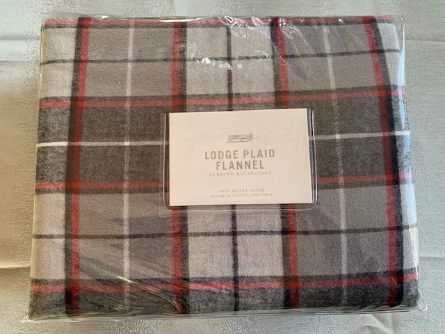 Restoration Hardware Lodge Plaid Flannel Gray Red Twin Duvet Cover New FREE Gift - Image 2 of 4