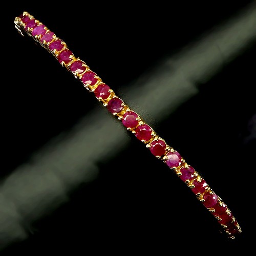 925 Sterling Silver Bracelet Round Ruby 3mm Natural Gemstone Jewelry 7.5inches - Picture 2 of 13