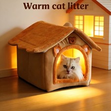 Pet Cat Kitten Dog Beds Igloo Fleece Bed Pyramid Cozy Washable Warm House Cave