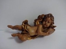 Engel Putte Holz geschnitzt Tamburin Gold Handarbeit Blattgold