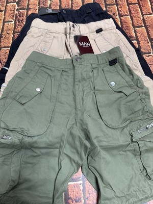 Boohooman cotton cargo shorts multi pocket UK