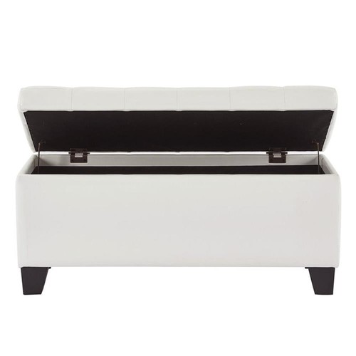 Modern Faux Leather Rectangular Storage Ottoman Bench White - Picture 3 of 6