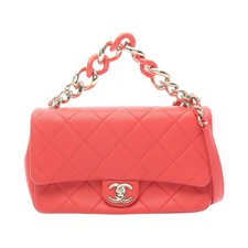 CHANEL Large Flap Bag Matelass  Chain Shoulder Bag Lambskin Orange-Red RC688