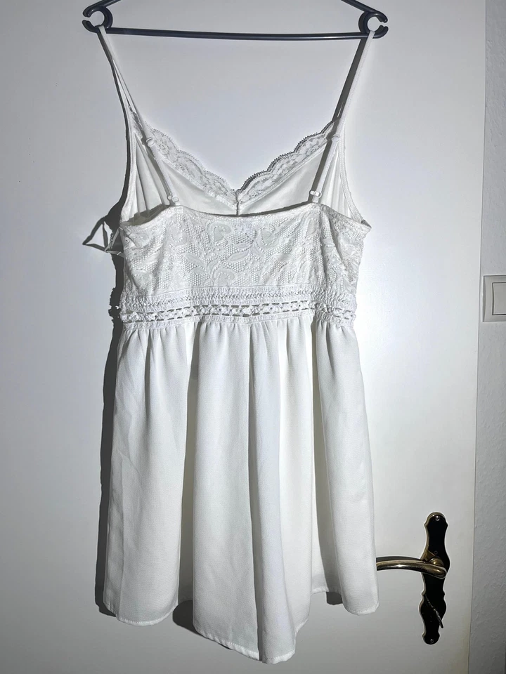 Sexy Damen Sommer Einteiler Playsuit Weiß Weites Bein Spitzendetails New Yorker - Bild 3 von 4