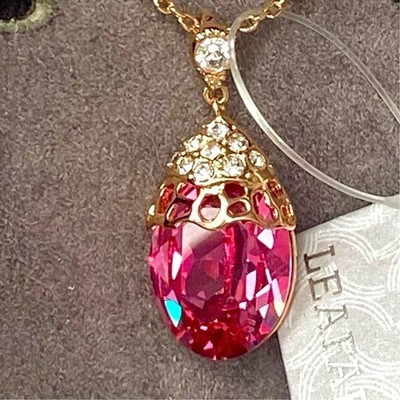 NIB Leafael 18k Gold Plated Pink Austrian Crystal Teardrop Pendant Necklace 18''