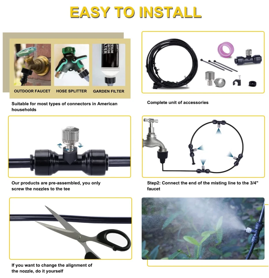 Sistema de nebulización de jardín 49' para carpa de riego de invernadero al aire libre y mantenerse fresco Foto 3 de 4