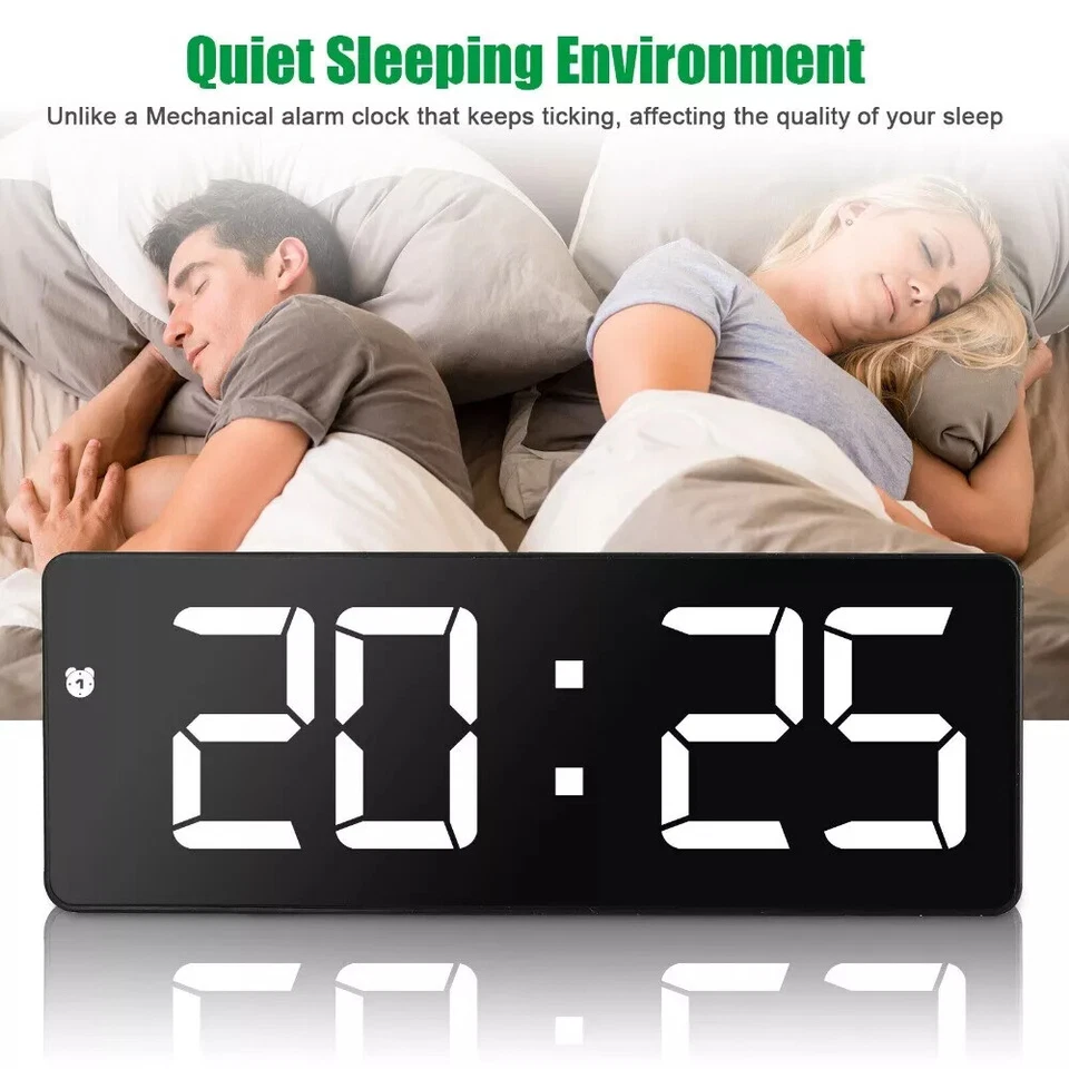 Despertadores digitales 3D LED de pared grande escritorio repetición 12/24 horas brillo automático USB Foto 3 de 4