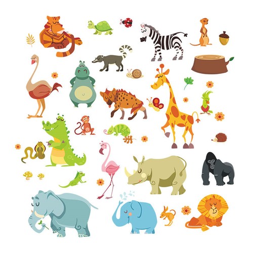 Jungle Animals Wall Stickers for Kids Rooms Safari Nursery Rooms Wall Decals_ro - Picture 3 of 7