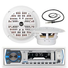 Black 6.5" Marine Speakers, Marine Antenna, Pyle Marine USB 300W AM FM AUX Radio