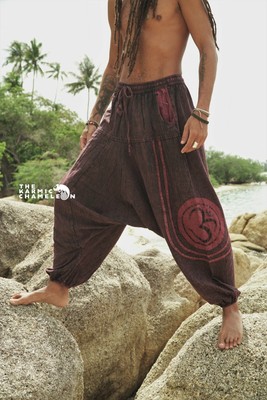 Stonewashed Harem Pants Mens Red Hippie 