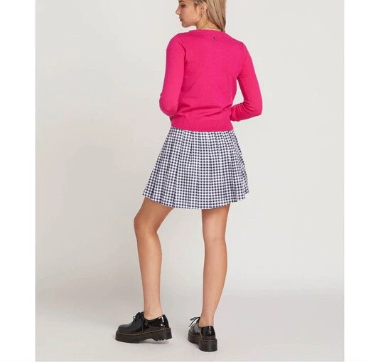 NEW Georgia Jagger x Volcom Blue White Check Pleated Mini Skirt Women’s Size XS - Image 2 of 4