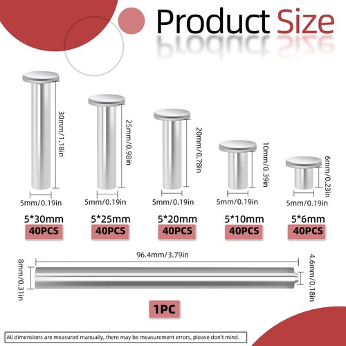 201PCS M5 Aluminum Flat Head Semi-Tubular Rivets with Punch Assortment Kits A... - Picture 2 of 7