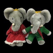 Eden Toys Inc King Babar Elephant Grey Plush King Queen Celeste Vintage 1977