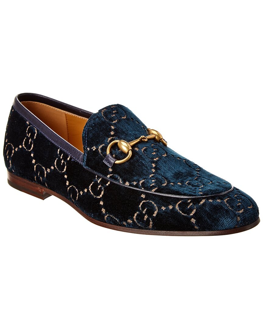Мужские бархатные мокасины Gucci Jordaan Gg Синий 65 Великобритания 153190₽