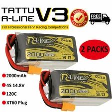 2X Tattu 2000mAh 14.8V 120C 4S Lipo Battery XT60 Plug For FPV Drone Quadcopter