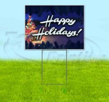 HAPPY HOLIDAYS 18x24 Yard Sign Corrugated Plastic Bandit Lawn USA CHRISTMAS