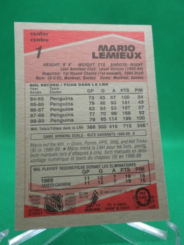 1989-90 OPC #1 Mario Lemieux HOF Pittsburgh Penguins BEAU - Photo 2 sur 3
