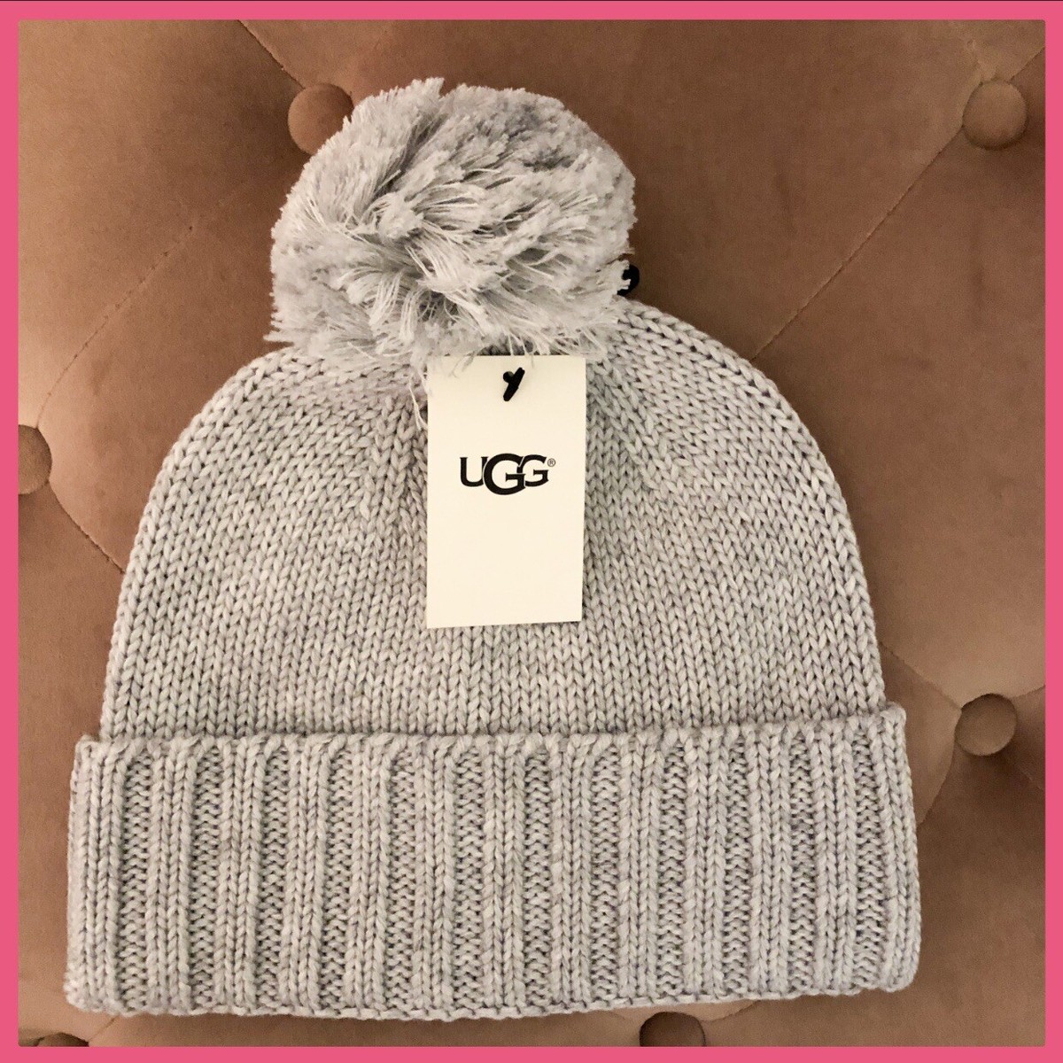 UGG ​Pom-Pom Ivory Knit Beanie Stylish Hat Topped by a Yarn Pom-Pom O/S NEW tag UGG ​Pom-Pom Gray Knit Beanie Stylish Hat Topped by a Yarn  main image 3