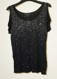 black sequin cold shoulder top