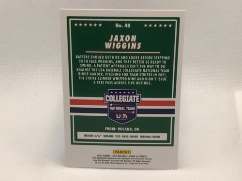 2022 Panini USA Stars & Stripes Jaxon Wiggins #40 Collegiate ￼National Team RC - Picture 2 of 2