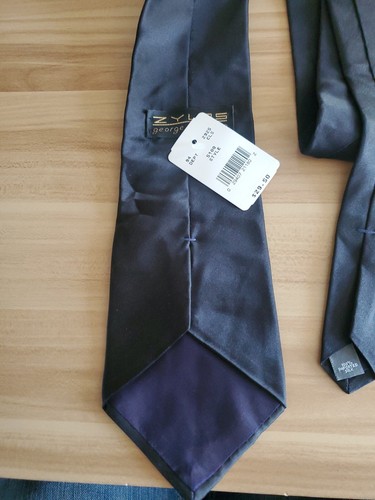 Solid Black Zylos Platinum George Machado Silk Men's Neck Tie 4" x 58" - Picture 3 of 4