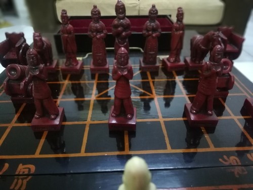 Hennessy Oriental Asian Chinese Chess Set Wood Box Hand Crafted Painted Vintage - Picture 7 of 12