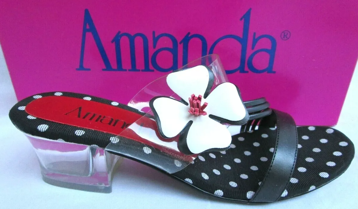 AMANDA SANDALS FLORAL LUCITE HEELS BLACK CLEAR WHITE NEW