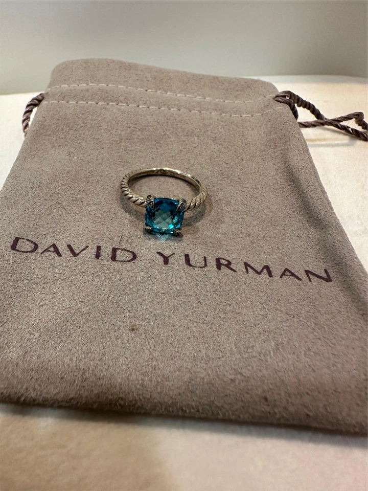 Anel Chatelaine prata David Yurman 8 mm com topázio azul e diamantes - Imagem 3 de 4