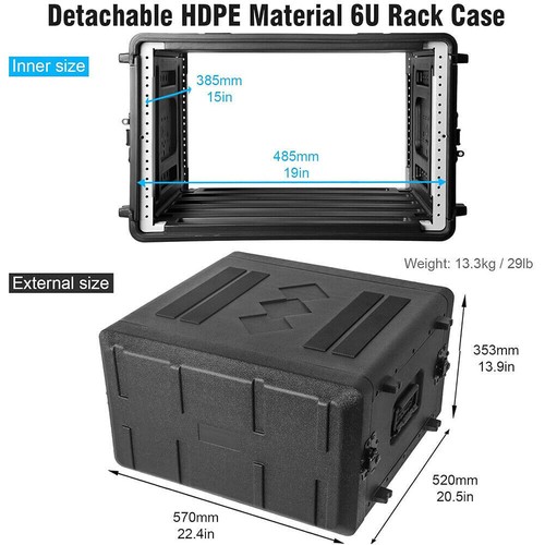 6U Rack Case w/Microphone Compartment Watertight Dust-proof 6 Space Road Case - Picture 2 of 7