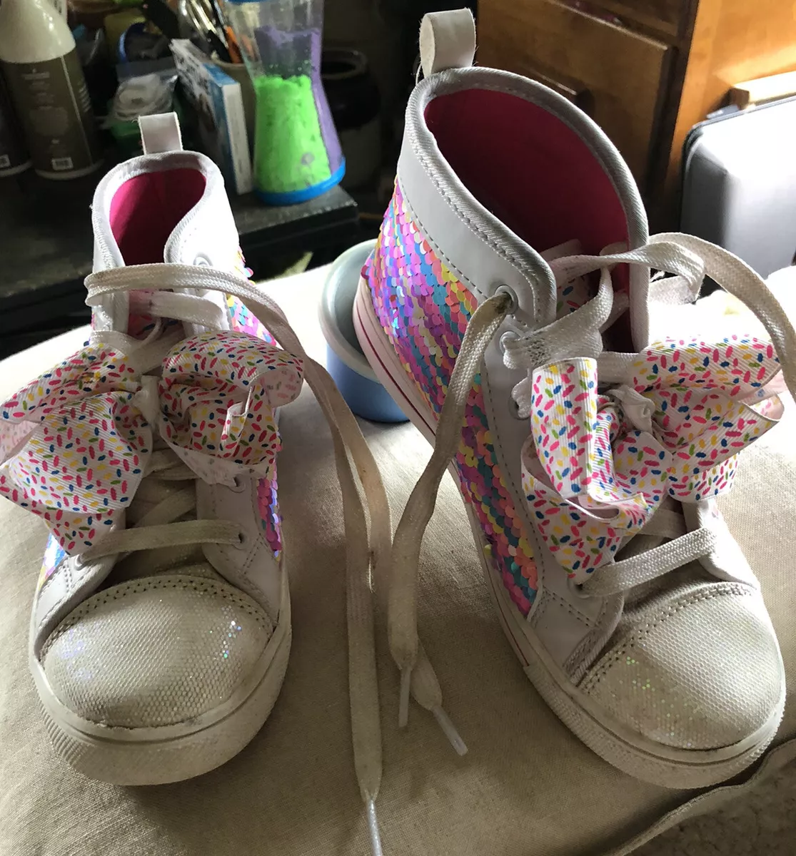 JoJo Siwa High Top Sneakers Shoes Size 12 Sparkle Denim Blue w/ Rainbow Bow  | eBay