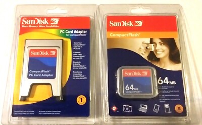 SANDISK SDCF-38 PC CARD  ADAPTER READER, 64MB PC COMPACT FLASH CARD SDCFB-64-A10