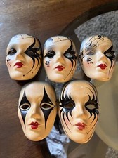 Vintage Mardi Gras Porcelain Ceramic Painted Face Mask Set of 5 Excellent China