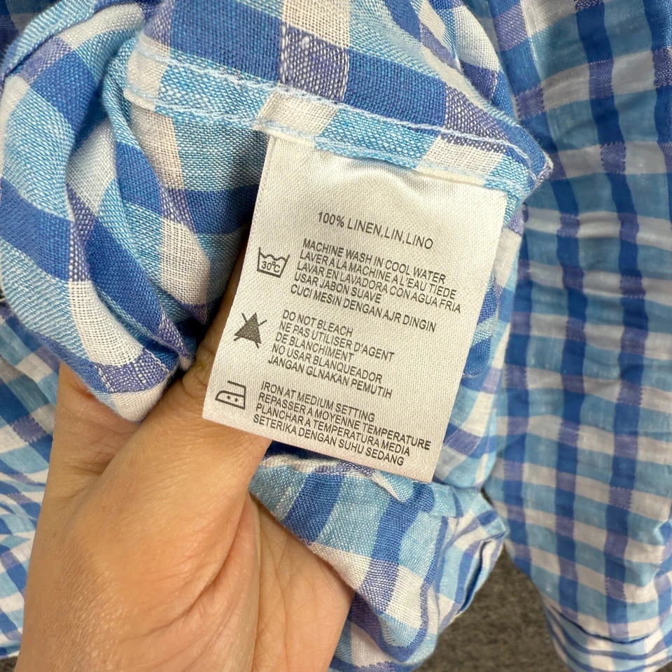 Report Collection Shirt Men 2XL Blue Plaid Button Up Linen Long Sleeve Collared - Image 4 of 4